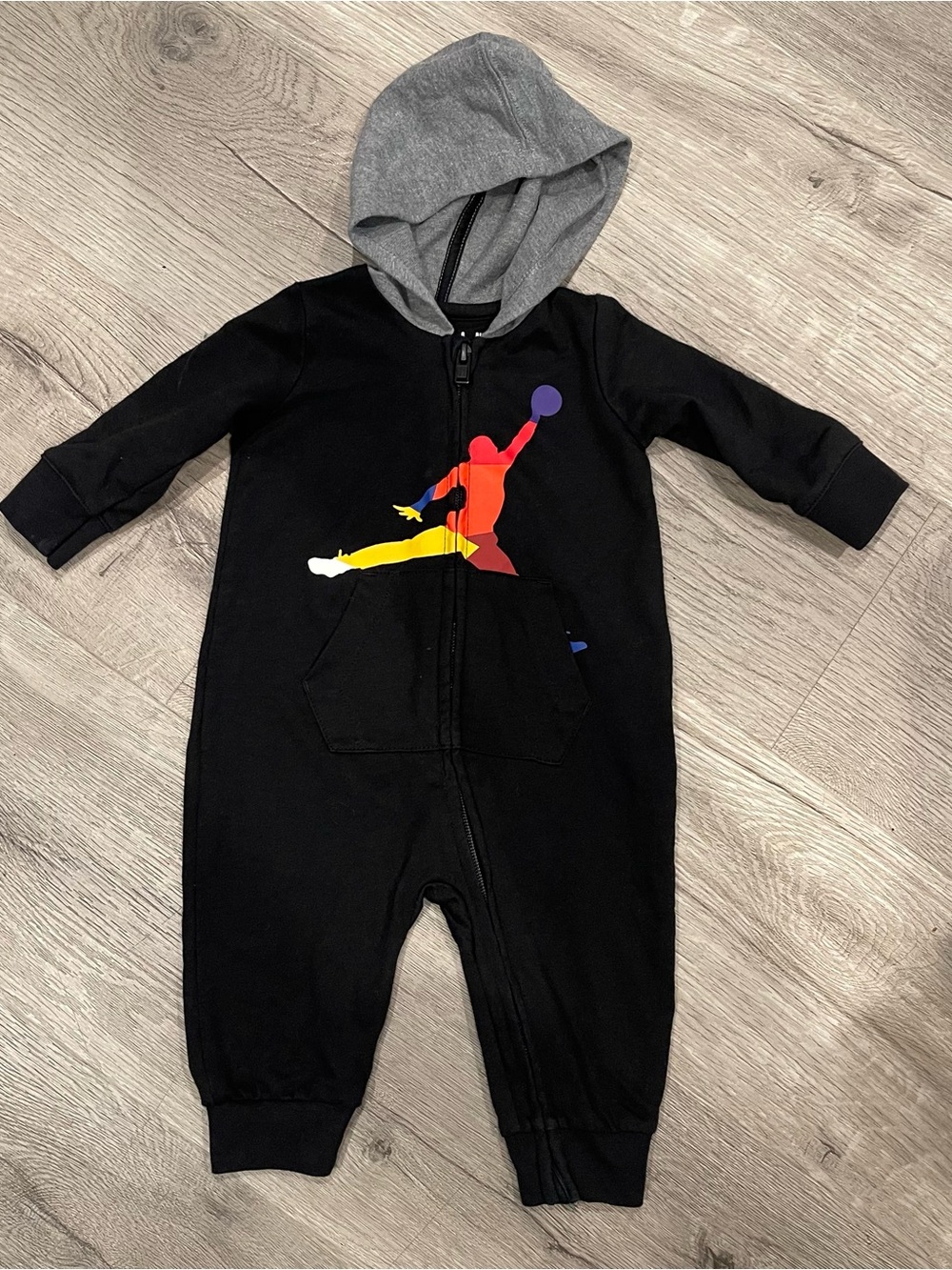 Jordan Baby Hooded Coverall Jumpsuit Black 3-6 Months Full-Zip Jumpman Logo